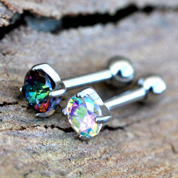 316L Stainless Steel Prong Set Iridescent Cubic Cartilage Earring-0
