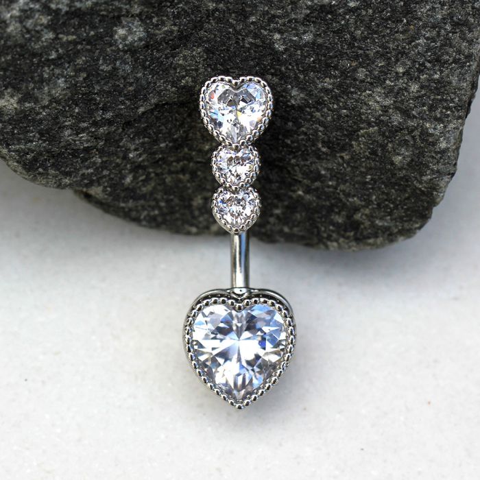316L Stainless Steel Cascading Heart Navel Ring-0