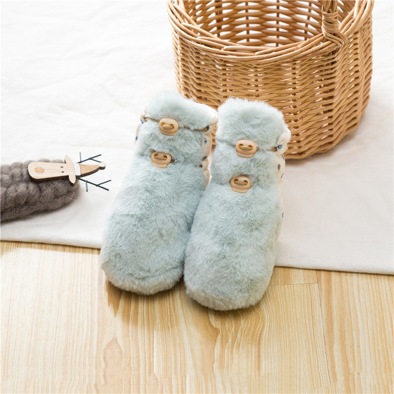 Newborn Baby Solid Color Plush Warm Shoes Outfits In Autumn & Winter-6